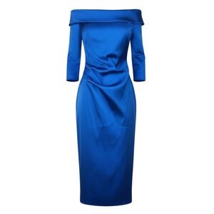 Theia Couture Blue Off Shoulder Sheath Dress Sz 6 NWOT Cocktail Formal MSRP $495